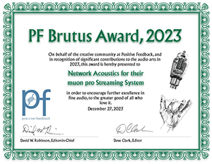 Positive Feedback PF Brutus Award Winner 2023 | Network Acoustics
